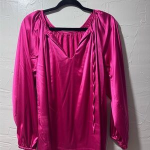 Pink Long Sleeve Tie Front Blouse